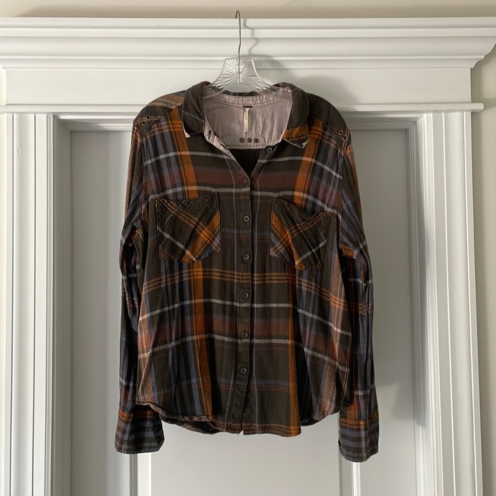 Free People green/orange/brown flannel
